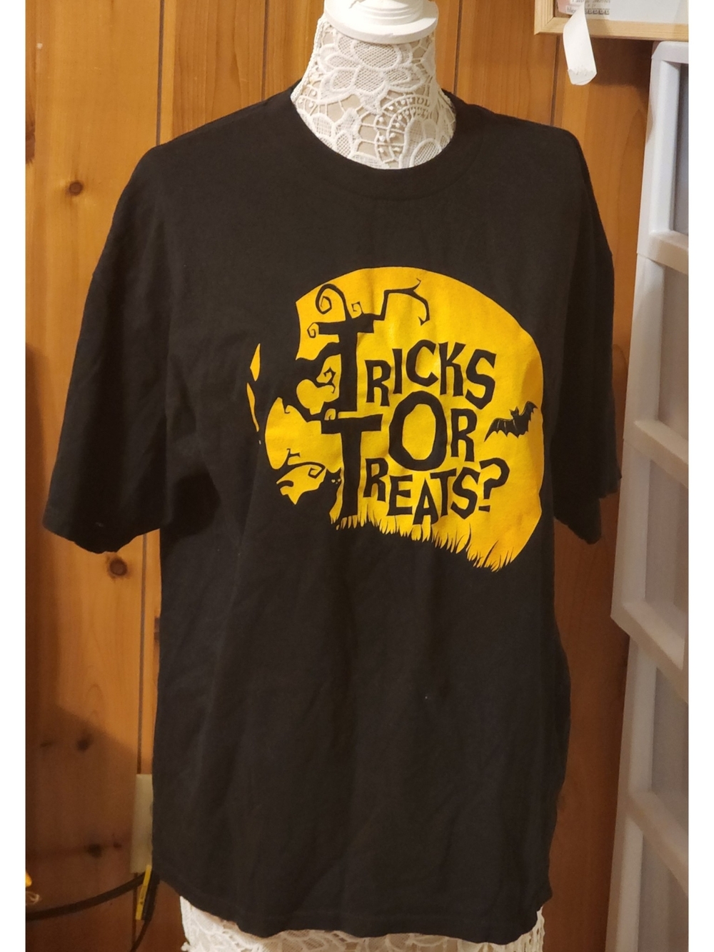 Halloween 'Tricks or Treats?' Graphic Tee - Black & Yellow